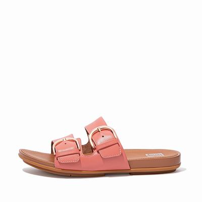 Fitflop Women's GRACIE Buckle Leather Slides Sandals - Pink, XP7409352